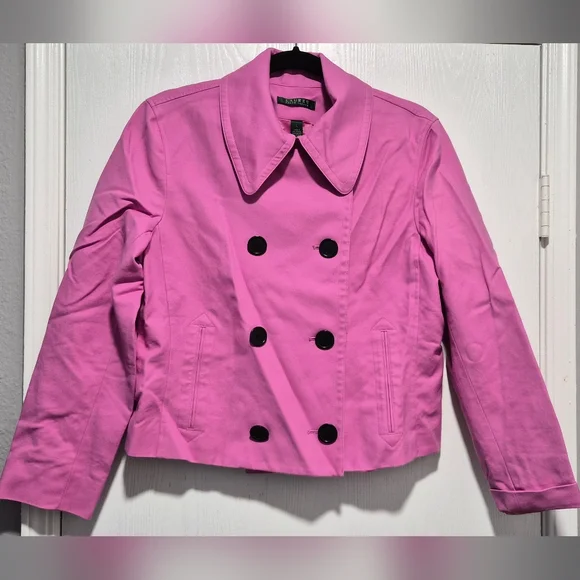 Lauren Ralph Lauren Pink Double-Breasted Cropped Jacket Size Large - Picture 1 of 8